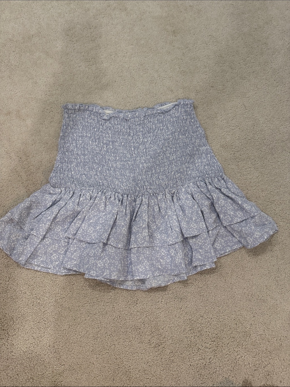 Garage Light Blue Floral Smocked Ruffle Skirt